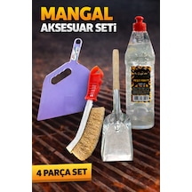 Mangal Aksesuar Seti 4 Parça Izgara Temizleme Fırçası, Köz Küreği,Yelpaze Ve Reşo Yakıtı