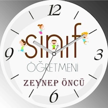 Kişiye Özel Sınıf Öğretmen Çap 30cm Sessiz Akar Bombeli Gerçek Cam Duvar Saati Çok Renkli