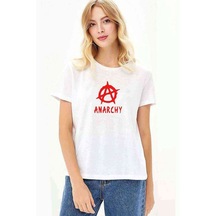 Anarchy Baskılı Beyaz Kadın Tshirt