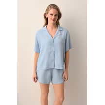Suwen Petra Gömlek Yaka Şort Pijama Takımı Sh26512667b015 Mavi