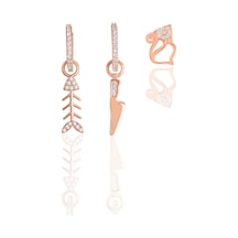 Söğütlü Silver Gümüş Rose Zirkon Taşlı Balık Kombin Üçlü Küpe Seti
