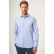 İmza Koyu Mavi İtalyan Yaka Oxford Slim Fit Kolay Ütü Pamuklu Gömlek 1004265270