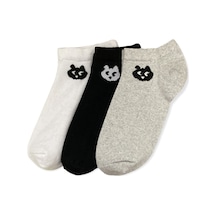Footmania 3 Çift Kedi Desenli Kadın Patik Çorap Seti Beyaz