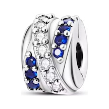 Beyaz Ve Mavi Taşlı Sarmal Klips Charm Gümüş