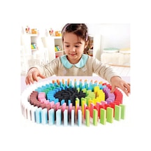 Ahşap Domino Taşları 100 Parça Renkli Eğitici Domino Oyunu