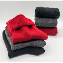 Socks 3 Çift Termal Yünlü Ekstra Yumuşak Kışlık Kadın Uyku Çorabı Siyah - Antrasit - Kırmızı