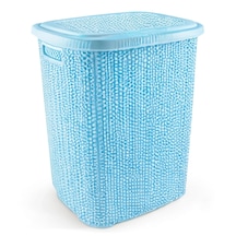 Hubrendy Çer Kirli Çamaşır Sepeti Kapaklı 65 Lt Örgü Desenli Plastik Çamaşır Sepeti Banyo Sepeti - M Diğer
