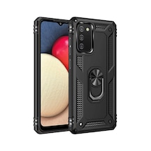 Newface - 863 - Samsung Galaxy A03s Kılıf Sofya Yüzüklü Silikon Kapak - Metemıx - - Siyah Sıyah