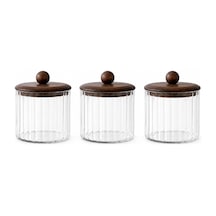 3'lü Set 750 Ml Akasya Kapaklı Çizgili Cam Kavanoz Seti Kahve Çay Şeker Kuruyemiş Saklama Kabı Çok Renkli