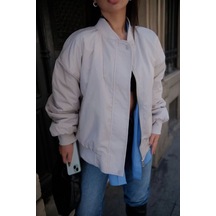 Cepli Bomber Ceket Mont - Beyaz Beyaz