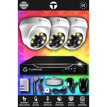 Turkno 3 Kameralı Domie 3 İç Kamera Set 500 GB HDD Full HD Renkli Gece Görüşlü Güvenlik Kamerası Sistemi