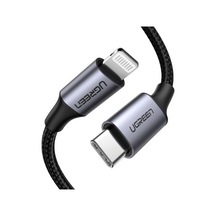 Ugreen Usb-c - Lightning 3a Pd Mfi Sertifikalı Örgülü Hızlı Şarj Kablosu, 1 M, Siyah,