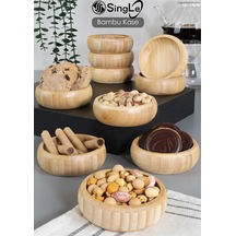 3 Adet Yuvarlak Ahşap Bambu Çerezlik - Çerez Tabağı Sunum Kasesi Lokumluk Sunumluk Kase 9 Cm