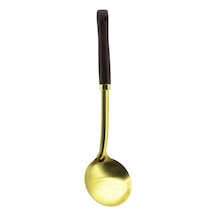 Metal Servis Kepçe Ahşap Saplı 35cm Altın