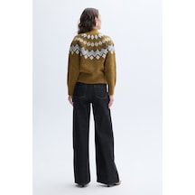 Mudo Kadın Kadın Bej Rengi Jakarlı Loose Fit Balıkçı Yaka Kazak 1263561