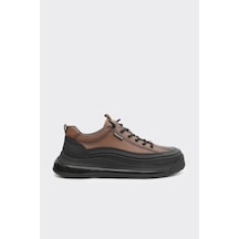 Derinet Hakiki Deri Bağcıklı Erkek Sneaker Taba Taba
