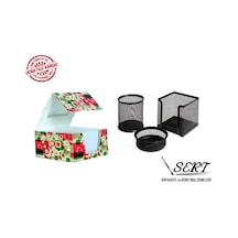 Metal Kalemlik 3lü Set Siyah Perfore + Küp Not Kağıdı
