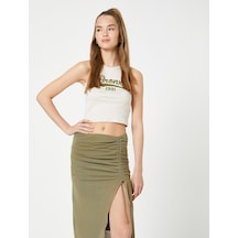 Koton Crop Atlet Baskılı Fitilli Biye Detaylı Pamuklu Bej 3sal30119ık 3SAL30119IK052 Ekru
