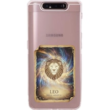 Samsung Galaxy A90 İle Uyumlu Burç Kartları Aslan Tasarımlı Şeffaf Silikon Kılıf Şeffaf