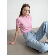 Dilvin 10874 Lyocell Karışımlı Polo Yaka Bluz-toz Pembe