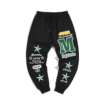 Guys Star & Slogan Graphic Drawstring Waist Eşofman Altı Siyah