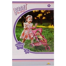 0663 Puantiye Desenli, 3 Tekerlekli Ve Tenteli Oyuncak Puset - Nessiworld Pembe