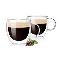Çift Duvarlı Cam Kahve Fincanı 250ml 2 Li Set Isıya Dayanıklı, Mikrodalga Ve Bulaşık Makinesi Uyumlu, Sıcak & Soğuk İçecekler İçin çok renkli