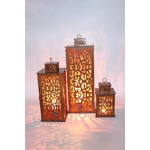 Ahşap Fener Mumluk 3lü Set Labirent Model Ceviz
