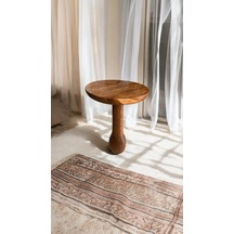 Wood Wooden Ahşap Tekli Mantar Yan Sehpa Modern Açık Ceviz Renk Fiskos Açık Ceviz