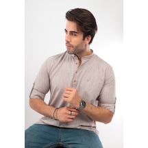 Slim Fit Uzun Kol Hakim Yaka Yarım Patlı Hediye Kutulu Erkek Gömlek Fs-003687 - Kahverengi-2460