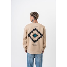 Respire Erkek Memory Baskılı Bisiklet Yaka Oversize Sweatshirt Bej