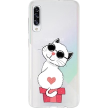 Samsung Galaxy A30s Uyumlu Kapak Cool Cat Tasarımlı Şeffaf Silikon Kılıf Şeffaf