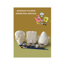 3d Sünger Bob, Squiddy Ve Patrick Figür Boyama Seti - Kendin Boya Hobi Ve Etkinlik Seti - Akrilik Boya + 6 Fırça