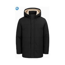 Erkek İçi Kürklü Çıkma Kapüşon Su Ve Rüzgar Geçirmez Kapüşonlu Kışlık Mont & Kaban & Parka Siyah