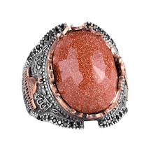 925 Ayar Gümüş Erkek Yüzüğü, Kahverengi Güneştaşı Oluşturulmuş Taş Yüzük Gümüş
