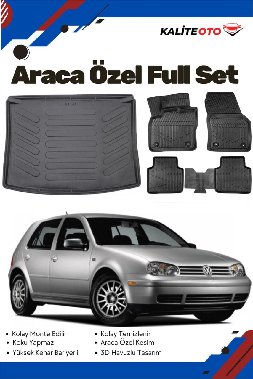 Volkswagen Golf 4 1997-1998-1999-2000-2001-2002 Model Yumuşak Paspas+bagaj Havuzu Seti