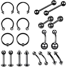 Suntek 20 Adet Burun Dudak Dil Kaş Tragus Göbek Halkası 6mm Siyah