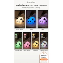 Sevimli Panda Tasarımlı Led Gece Lambası Yumuşak Puf Çocuk Odası Dekoratif Açık Beyaz