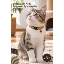 5 Adet Desenli Zilli Kedi Tasması - Ayarlanabilir Cat Collar Diğer