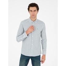 Cacharel Haki Slim Fit Pamuklu Kareli Gömlek Yeşil
