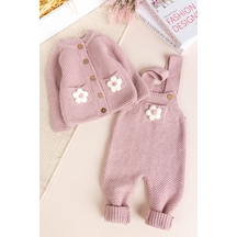 Babymod Yumuşak Dokulu Triko Hırkalı Kız Bebek Örgü Salopet Tulum Set Gülkurusu