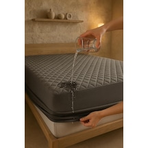 Yatak Alezi Pamuklu Kapitone Fitted Full Kenar Sıvı Geçirmez Yatak Koruyucu Gri 160 X 200