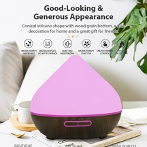 Renkli Ultrasonik Yağ Difüzörü, 500ml Büyük Su Tanklı, Uzaktan Kumandalı, Otomatik Kapanma, Ahşap Desenli Hava Nemlendirici