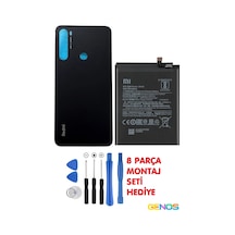 Xiaomi Redmi Note 8 Uyumlu Cam Kapak Batarya Pil Kapağı Siyah + Note 8 Batarya Pil Bn46 + Montaj Set