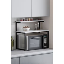 Akik 2 Raflı Metal Çok Amaçlı Mutfak Rafı / Tezgah Üstü Raf Siyah Metal - Beyaz Tabla Beyaz