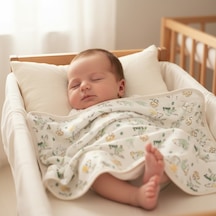 Unisex Yenidoğan Bebek %100 Pamuk Safari Temalı Battaniye Renkli
