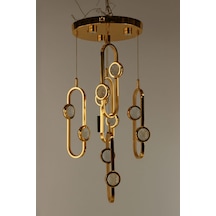 Elegant Gold Dikey Çember Formu 3 Renk Ledli Cam Toplu Modern Avize