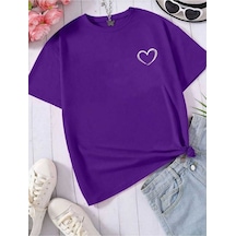 Kozia Outdoors Malkoçbey Kalp Baskili Oversize Unisex Basic T-shirt Mor