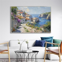 Yağlı Boya Dokulu Tablo Modern Spatula Akdeniz Evleri Manzarası Gümüş Çerçeveli U06040-179005
