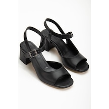 Pabucmarketi Siyah Topuklu Siyah Küt Burun Kadın Ayakkabı 001